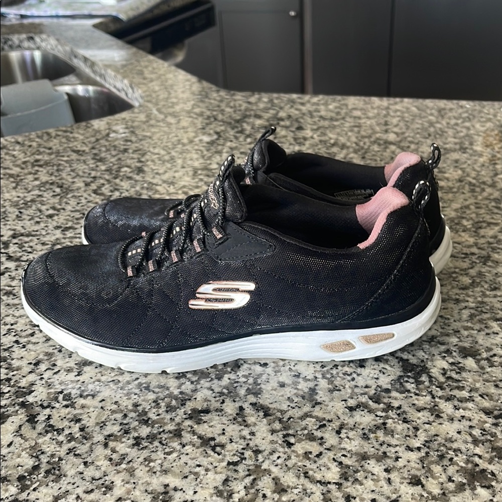 Skechers Black and Pink Knit Sneakers